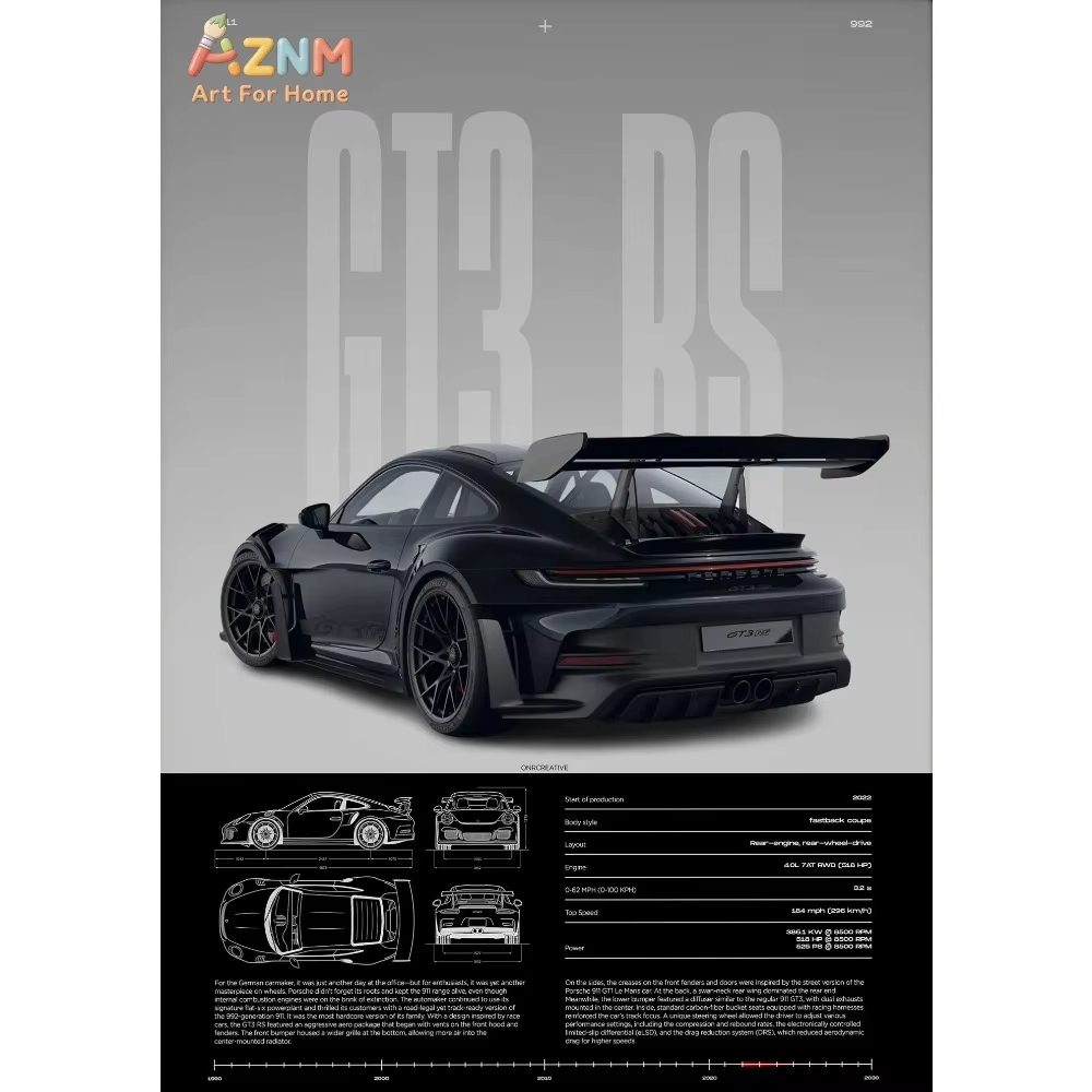 Interior Design Poster - 1pc Minimalist 911 GT3-RS 718 GT4
