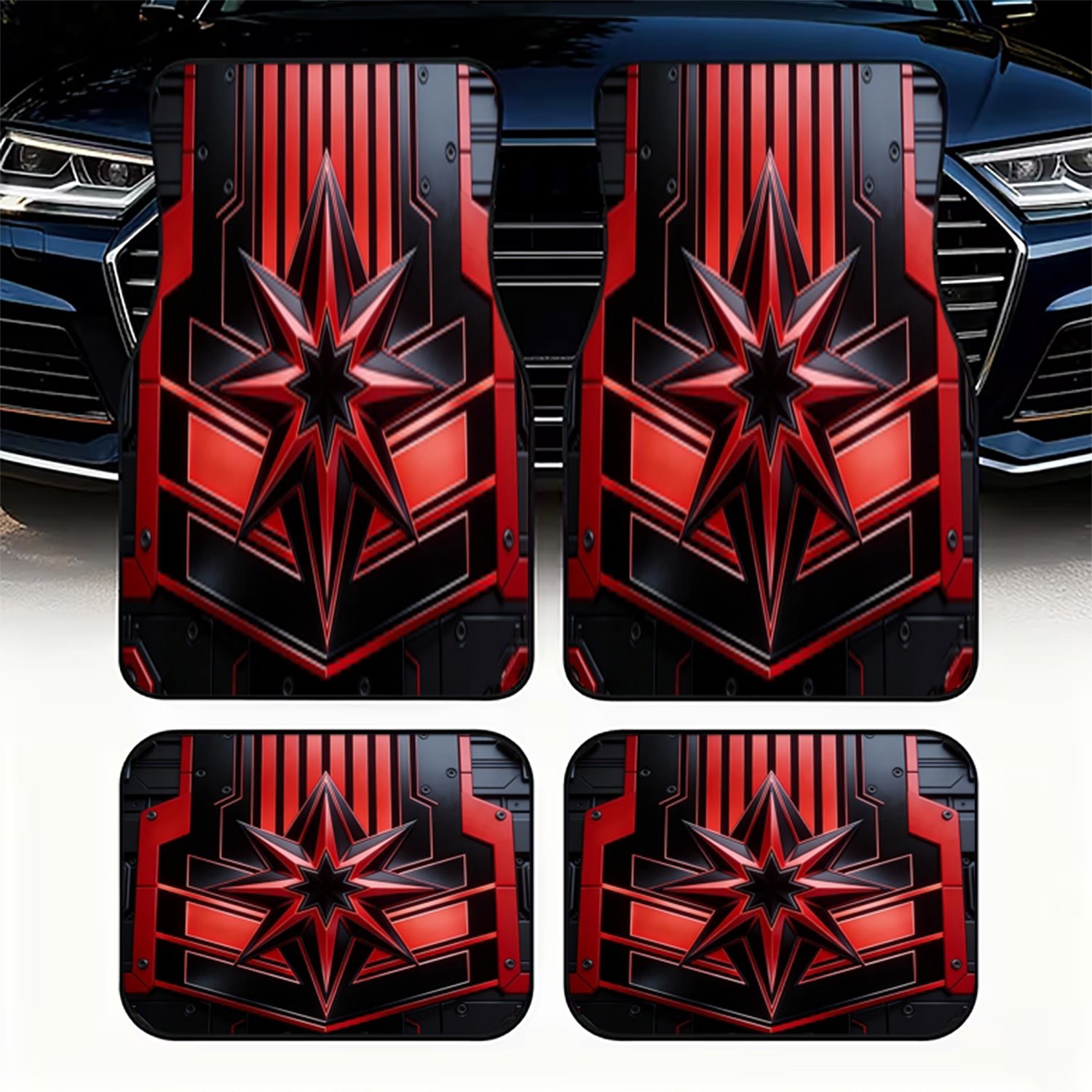 Interior Design Tech - 4pcs Car Floor Mats, Stylized Red&Black
